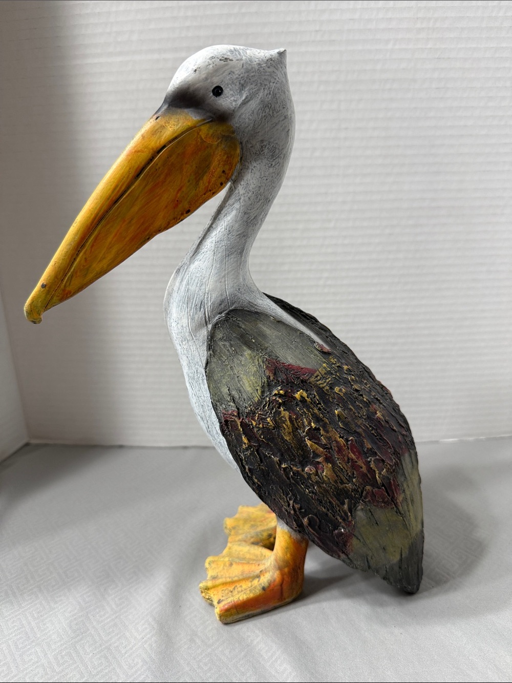 Hand Carved Rustic Wooden Pelican Coastal Beach House Nautical Decor Figurine